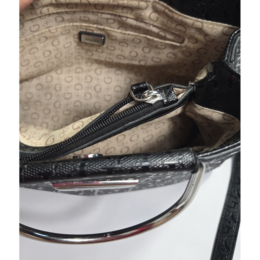 Guess Black Logo Satchel Handbag Silver Handle Crossbody Strap Spacious Bag - Picture 4 of 11